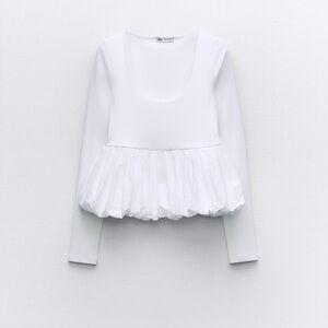 Zara Combined Peplum T-Shirt White, Large, NWT